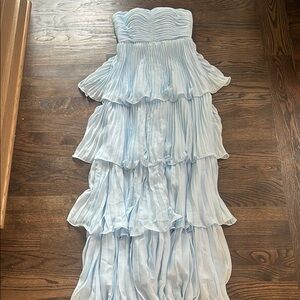 Strapless Light Blue Tiered Dress